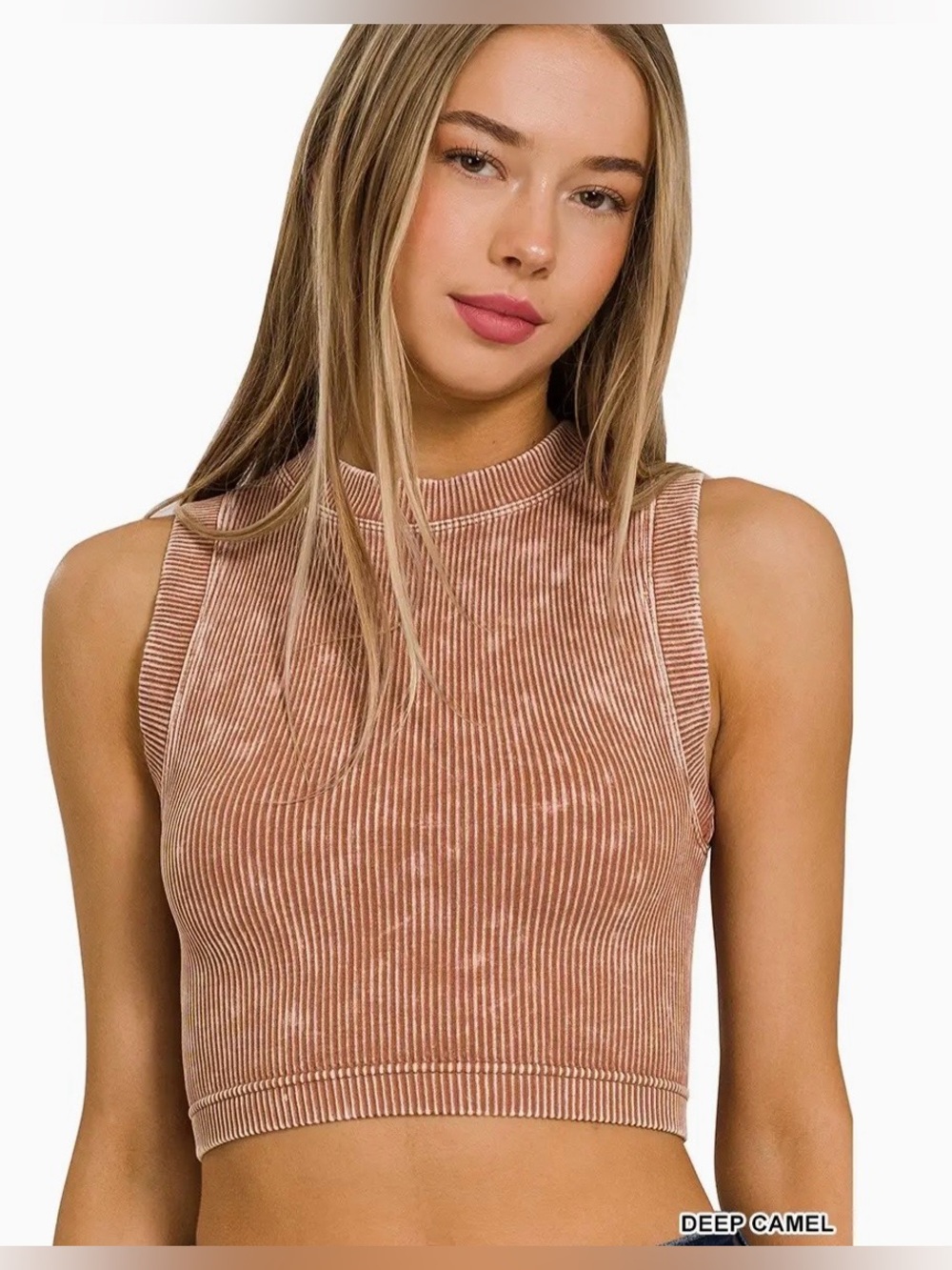 Zenana Set of 2 Stone Washed Ribbed Seamless Crop Tanks L/XL New - Picture 3 of 9